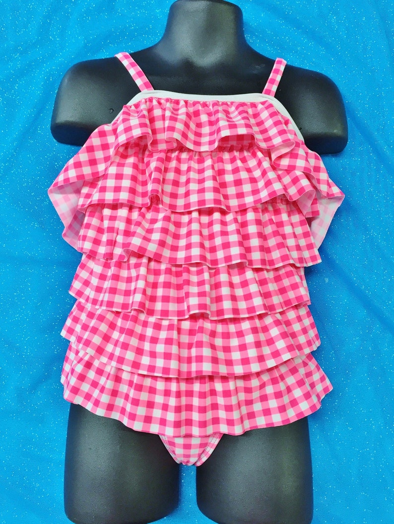 Little Ruffly Girls Swimsuit Red Gingham Bathing Suit Etsy