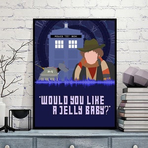 4th Doctor Custom Soundwave Minimalist Style Cult TV Who Art Poster Print - Cool Geeky Sci-Fi Gift