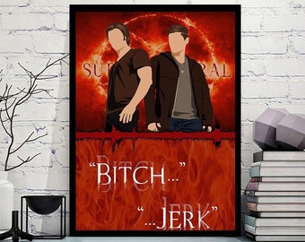 Supernatural Art Print: Sam & Dean Winchester, Minimalist Soundwave Poster
