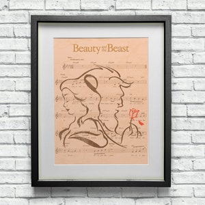 La Bella e la Bestia, una fiaba antica come il tempo, spartito personalizzato con tema musicale, stampa artistica - stile minimalista - regalo Disney