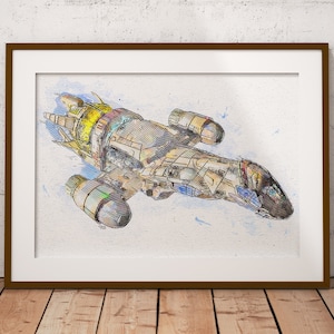 Póster de arte mural con boceto de barco de ciencia ficción Serenity