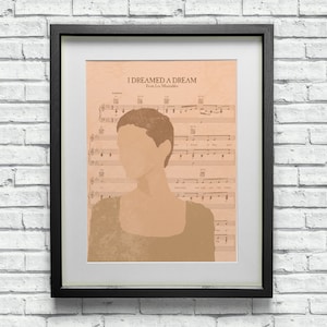 Fantine Les Misérables The Musical I Dreamed A Dream - Stampa artistica con spartiti personalizzati - Stile minimalista - Regalo per il West End di Broadway