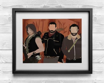 Stampa artistica di The Walking Dead – Poster minimalista di Daryl, Rick e Negan