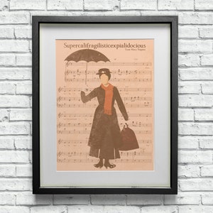 Mary Poppins Supercalifragilisticexpialidocious Sheet Music Print With Minimalist Style Art - Great Geeky Gift