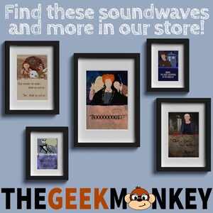 May include: Five framed prints with black frames and white mats. The prints feature illustrations of characters from popular movies and TV shows. The prints include a character from the movie "The Nightmare Before Christmas", a character from the movie "Hocus Pocus", a character from the TV show "Doctor Who", a character from the movie "The Goonies", and a character from the movie "The Sixth Sense".