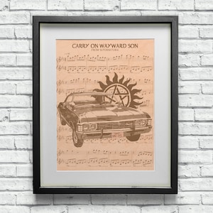 Supernatural Baby The Chevrolet Impala Wayward Son thème partitions impression fan art affiche, décoration minimaliste, décoration murale geek, TV