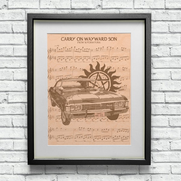 Supernatural Baby The Chevrolet Impala Wayward Son Thema Notendruck Fan Art Poster, Original Geeky Wanddekor, TV Show Musik Geschenk