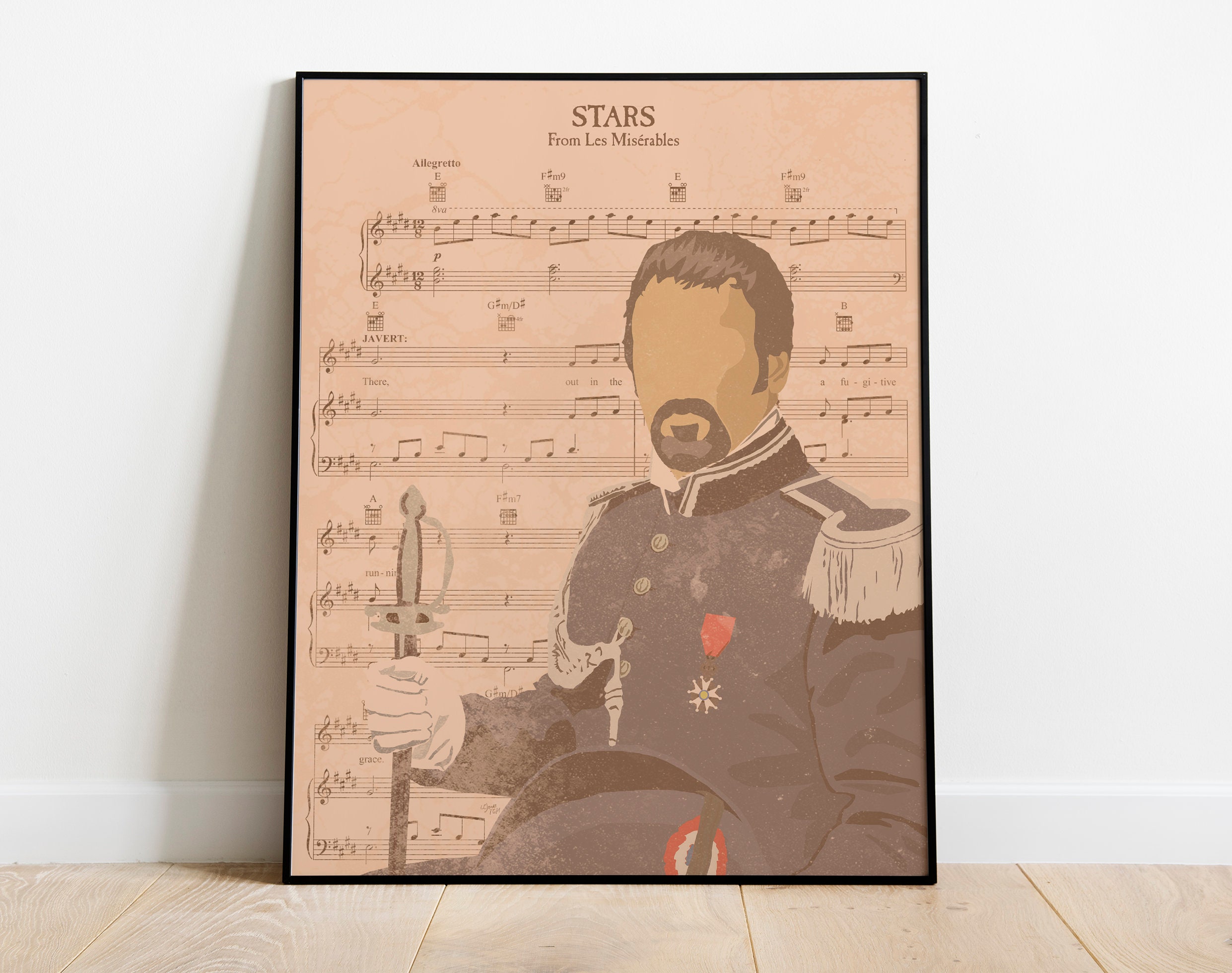Javert Stars Javert 'stars' Sheet Music Art Print: Les Misérables Minimalist Design ...