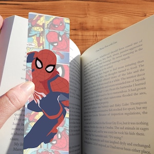 Zakładka do komiksu Marvel Avengers Spider-Man Spiderverse ręcznie robiona z nadrukiem artystycznym w minimalistycznym stylu - świetny prezent dla geeków