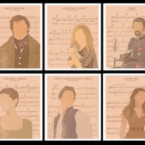 Les Miserables Musical Sheet Music Art Prints | Set of 6 | Minimalist Style | West End Broadway | Available in 3 Sizes