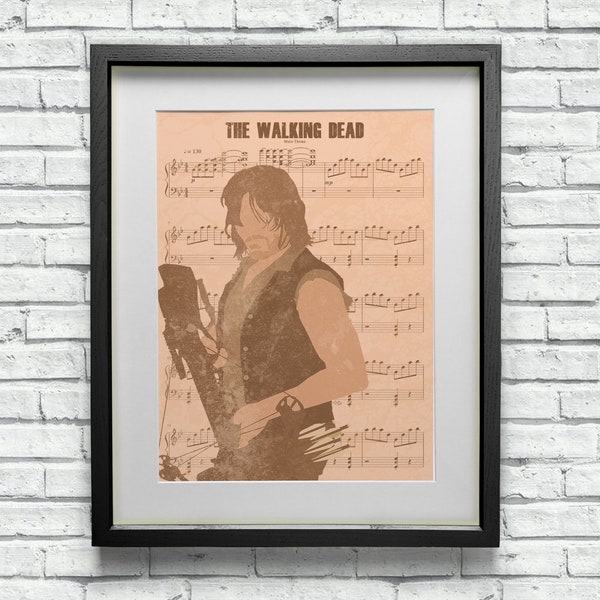 Daryl Dixon The Walking Dead Custom Theme Tune Sheet Music Wall Art - Minimalist Style - Great TV Geek Gift