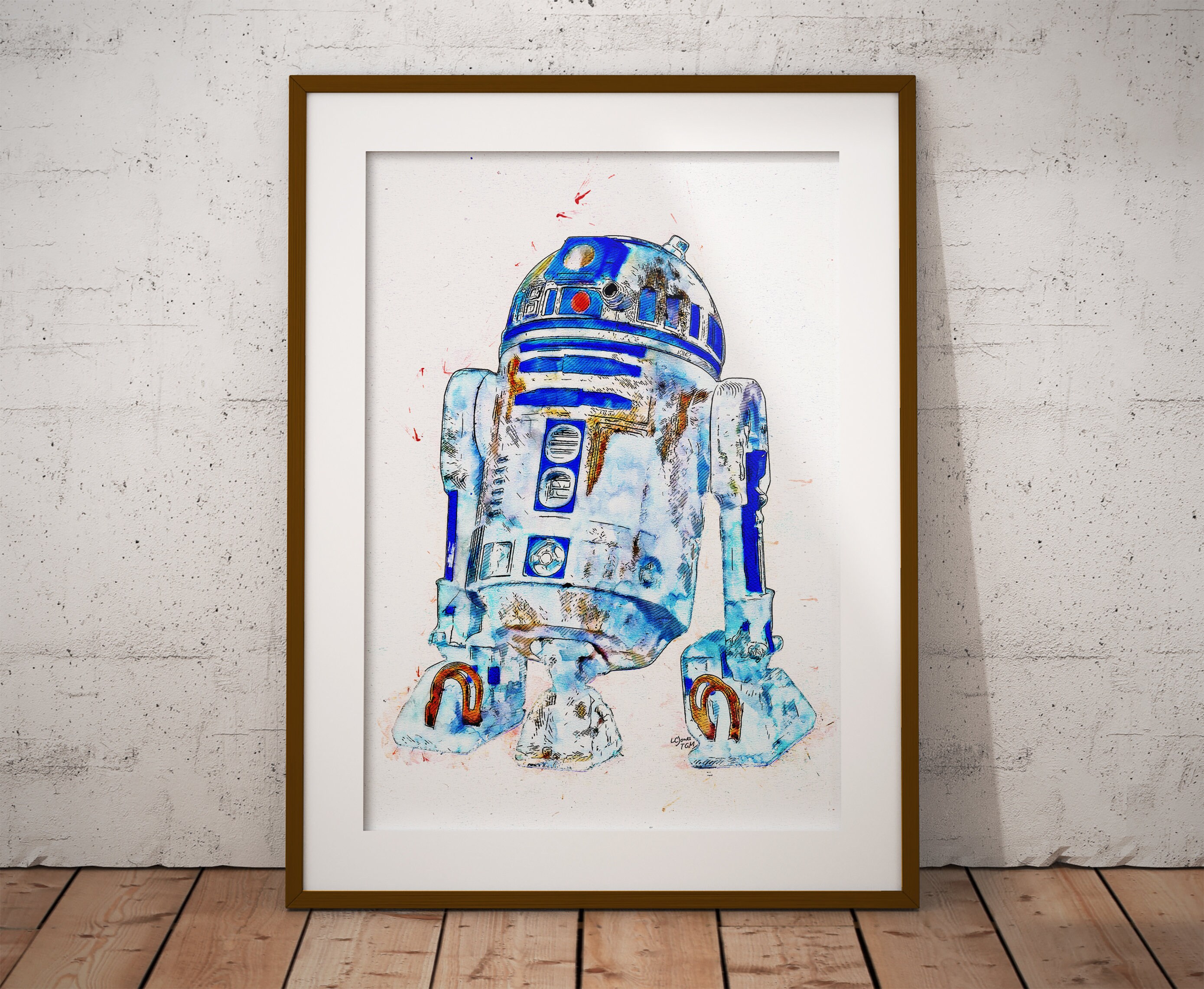 カスタムスターウォーズR2-D2ドロイドデジタル線画スケッチ