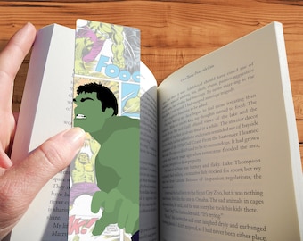 Marcador de página do Hulk – Arte em quadrinhos dos Vingadores, presente de super-herói nerd
