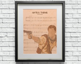 Nathan Drake Uncharted Nate's Theme Custom Theme Tune Sheet Music Wall Art - Minimalist Style - Cool Video Gamer Geeky Gift