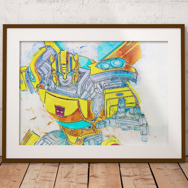 Custom Transformers Bumblebee Digital Line Drawing Sketch - Wall Art Poster Print - Geeky Sci-Fi Gift