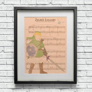 Link The Legend Of Zelda Zelda&#39;s Lullaby Custom Theme Tune Sheet Music Wall Art - Minimalist Style - Cool Video Gamer Geeky Gift