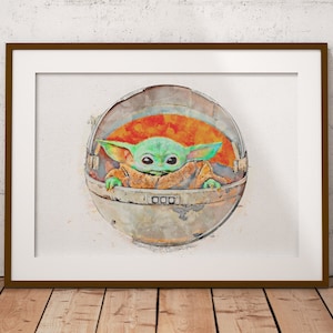 Disegno digitale personalizzato di Star Wars The Mandalorian Grogu - Stampa artistica da parete - Regalo fantascientifico per nerd
