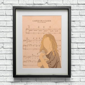 Cosette Les Misérables, le château musical sur un nuage, impression de partitions avec oeuvre d'art de style minimaliste - excellent cadeau geek
