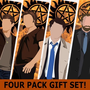 Supernatural Handgefertigtes Horror TV Lesezeichen Geschenk Set Sam & Dean Winchester, Castiel, Crowley mit Minimalist Style Art Print - Tolles Geeky Geschenk