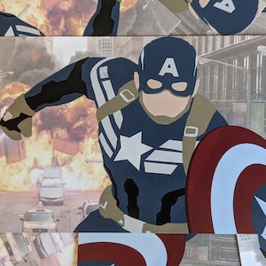 Cartão postal personalizado com arte minimalista do filme de super-heróis do Capitão América e dos Vingadores - presente para fãs geeks da Marvel