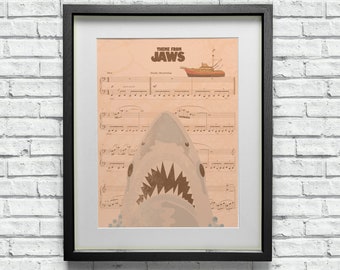 Jaws John Williams Custom Theme Tune Sheet Music Wall Art - Minimalist Style - Cool Horror Movie Geek Gift