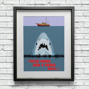 Jaws Bigger Boat Soundwave Minimalist Home Decor Cult Film Art Poster Print - Cool Geeky Gift
