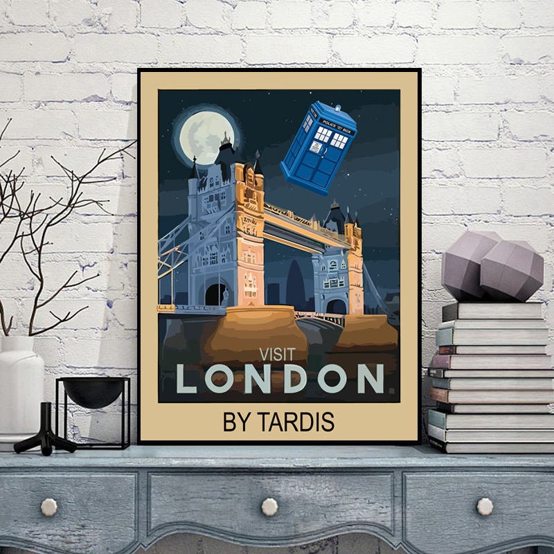 Visit London By Tardis Cool Vintage Style Who Travel Art Poster Print…