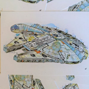 Cartão postal personalizado com arte do filme Millennium Falcon Star Wars em estilo esboço - presente para fãs de ficção científica geek e presente de Natal