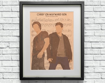 Supernatural Sam & Dean Winchester Wayward Son Theme Sheet Music Print Fan Art Poster, Original Geeky Wall Decor, TV Show Music Gift