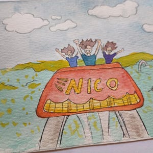 Cartão personalizado para entusiastas de montanha-russa com pintura em aquarela