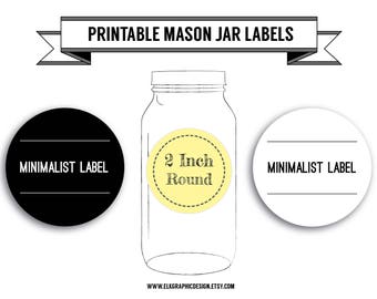 Printable DIY Minimalist Round Labels, Mason Jar Labels, Canning Labels, 2 Inch Round, Editable, PDF, DOCX