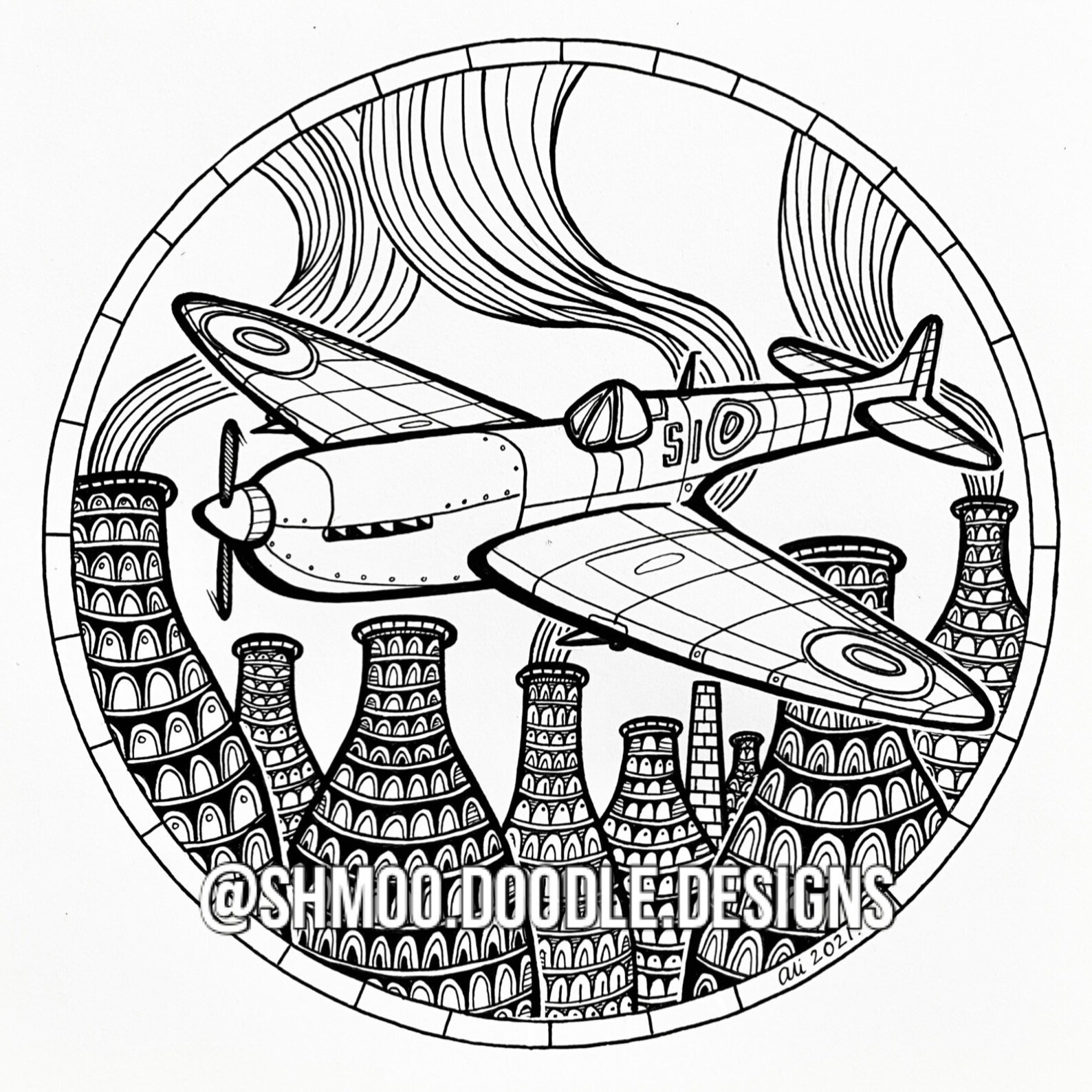 Spitfire Over the Bottle Kilns Art Print Unique Design. Etsy