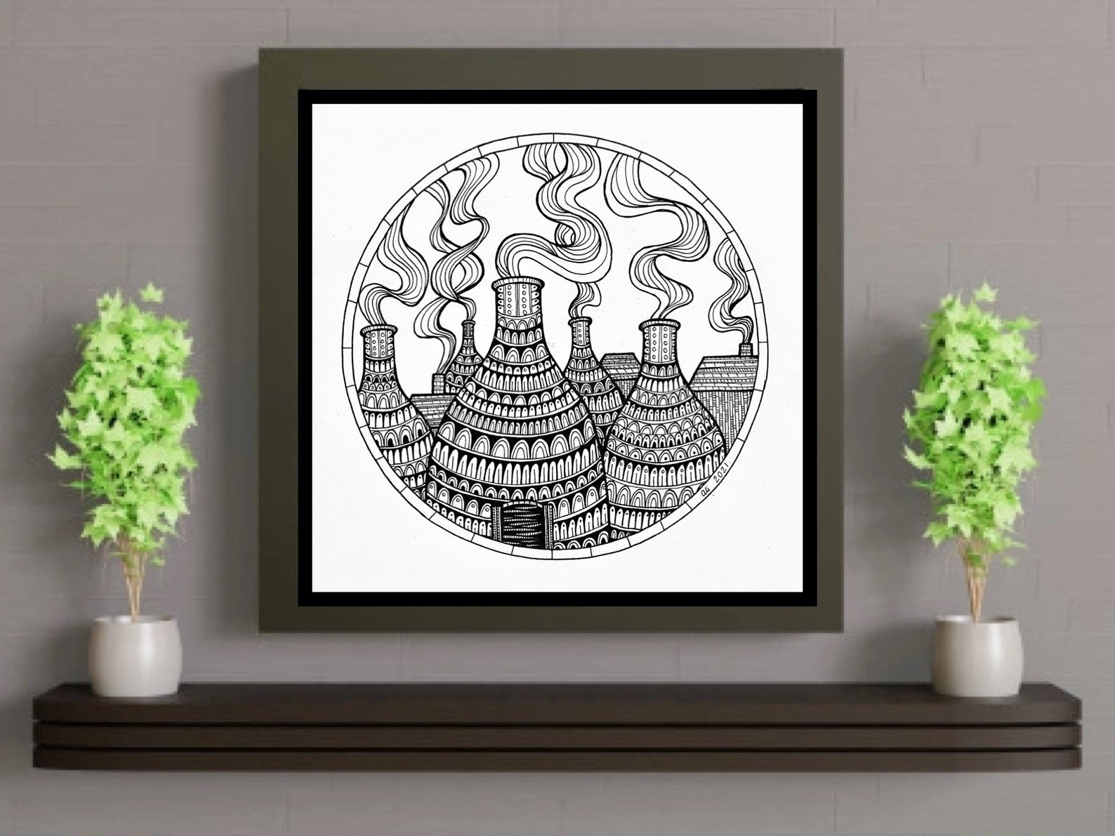 Bottle Kilns art print unique design. Etsy