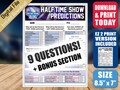 Super Half Time Show Prediction Game 60 - Printable Instant Download - Big Game 2026 LX - Watch Party Prop Bet Sheet Questionnaire
