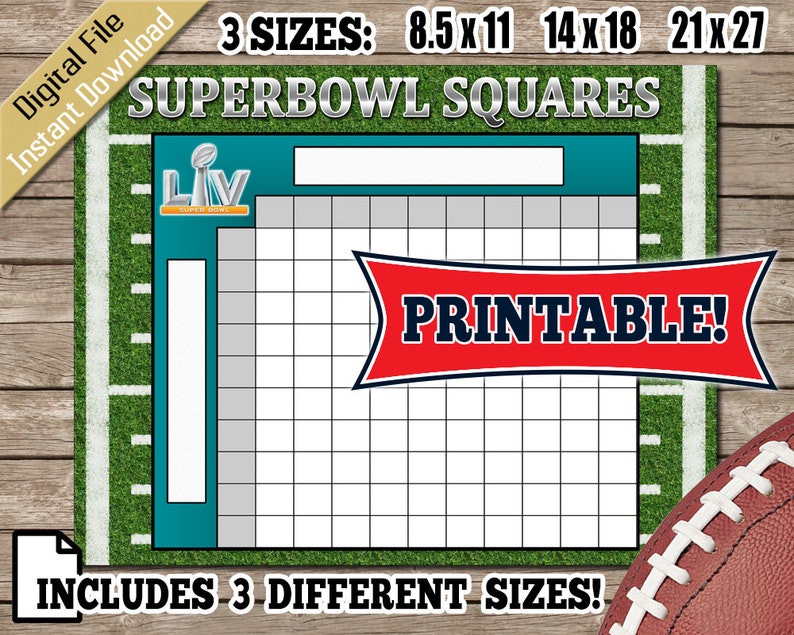 SUPER BOWL Squares Football Pool Game Printable Instant | Etsy