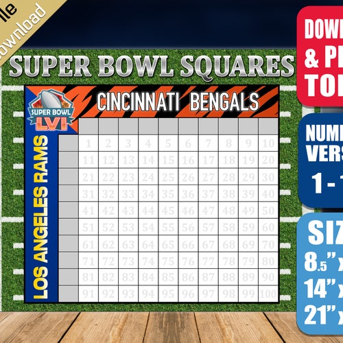 Printable 100 Squares Football Grid Numbers Instant Download - Etsy