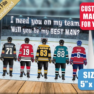 Tarjeta personalizada de propuesta de novios de hockey - Deportes personalizados - Will you be my Groomsman / Best Man / Usher / Ring Bearer - Archivo digital 5x7