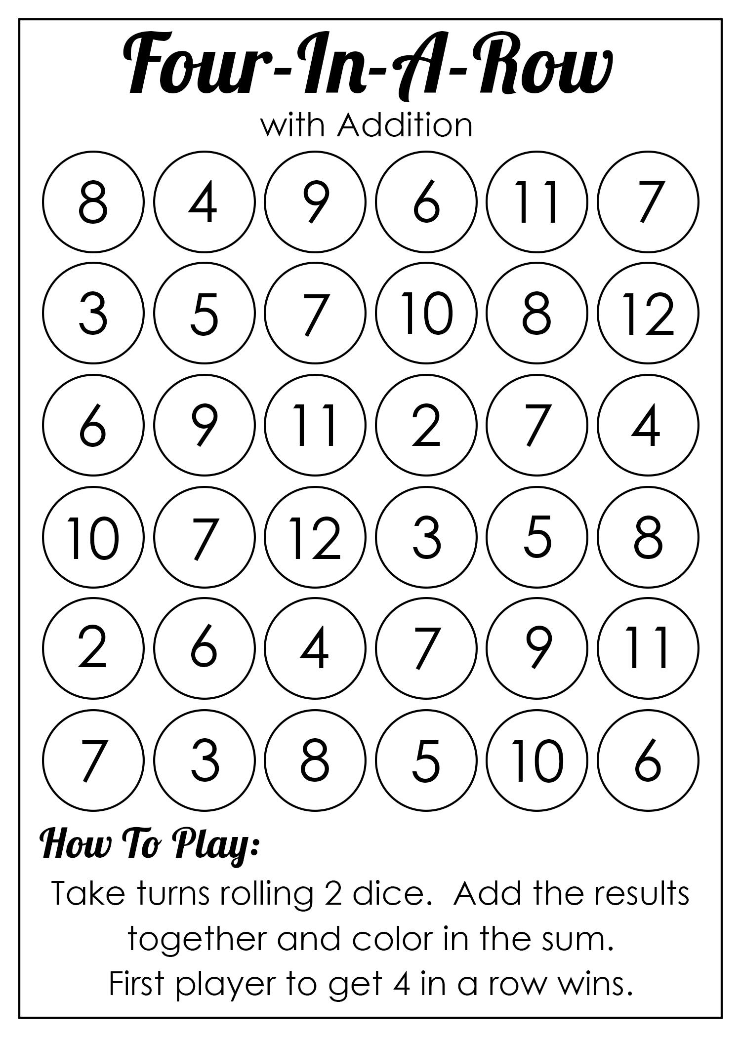 Fourinarow Educational Game Pack Practice Addition and Multiplication Fun Learning Printable