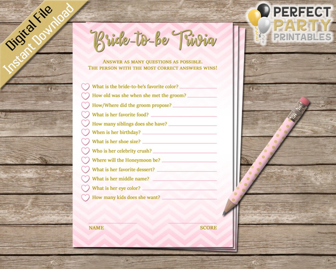 Bride-to-be Trivia - Bridal Shower Games - Who Knows the Bride Best ...