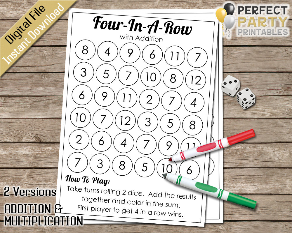 Four-in-a-row Educational Game Pack - Practice Addition and Multiplication - Fun Learning - Printable - Instant Download - Etsy for Connect Four Addition Free Printable