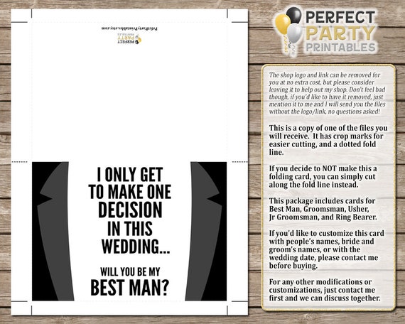 Your Service as a Groomsman is Requested Printable 5 x 7 Cards INSTANT DOWNLOAD Digital File Will You Be My Best Man Print at Home