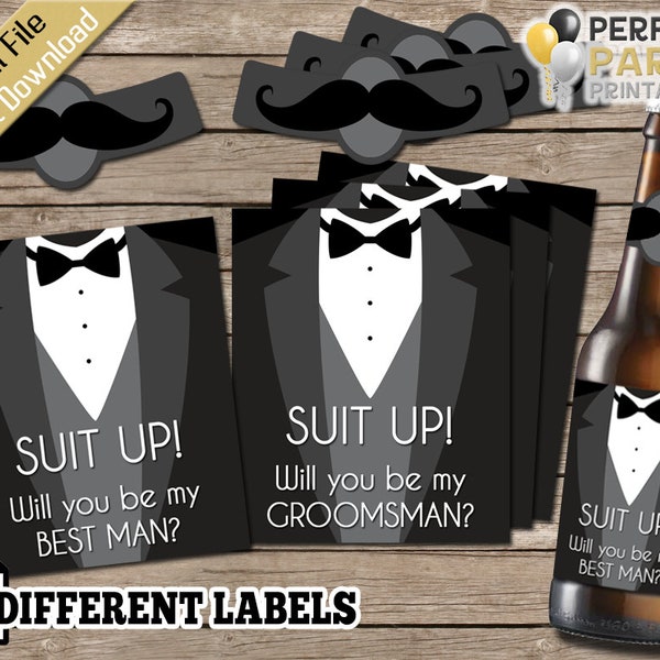 Groomsmen Proposal Beer Label Digital File - Will you be my Groomsman Best Man Usher Ring Bearer Jr - Wedding Party - Suit Up