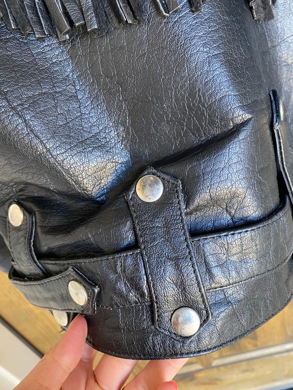 Vintage Black Leather Fringe Jacket - image 8