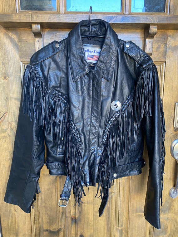 Vintage Black Leather Fringe Jacket