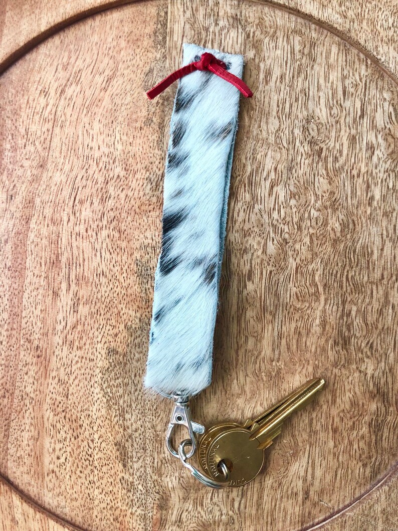 Cowhide keychain hair on hide keychain cowhide wristlet Etsy