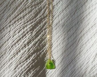 Green Sea Glass Necklace in Gold