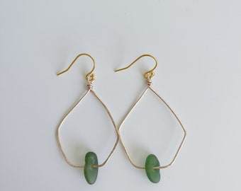 Dark Green Sea Glass Earrings