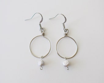 Silver Pearl Hoop Earrings