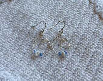 Blue Bead Wave Earrings