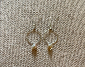 Pearl Hoop Earrings in Silver